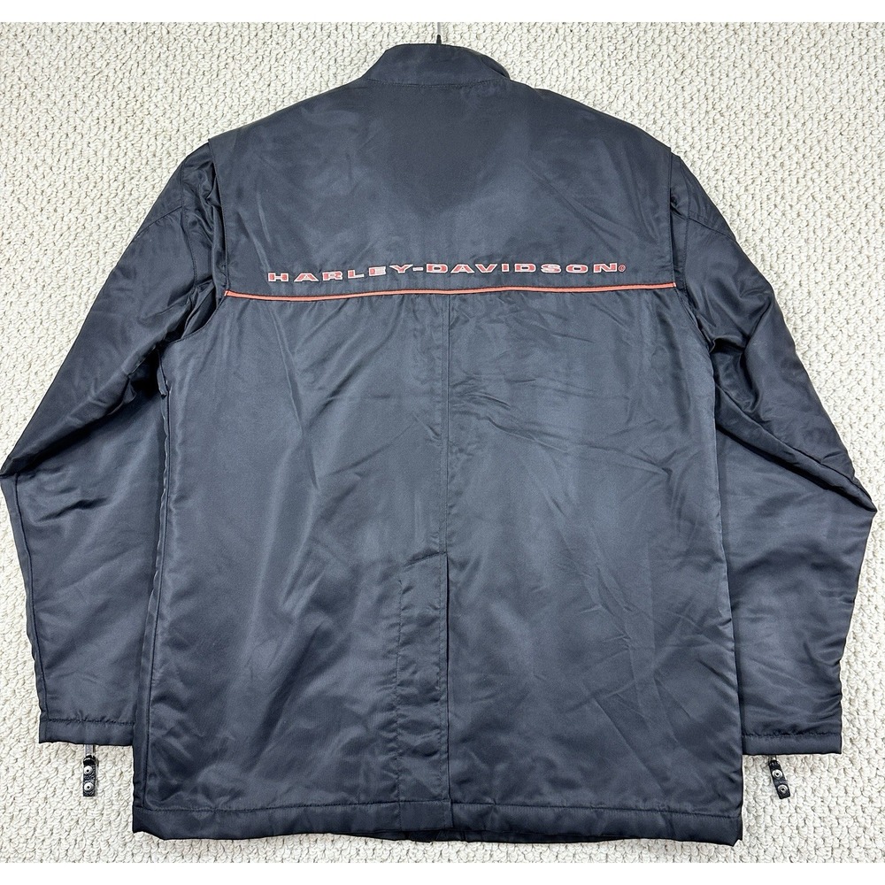 Vtg Harley Davidson Jacket Mens L Black Biker Light Insulated Zip Cuffs Logo